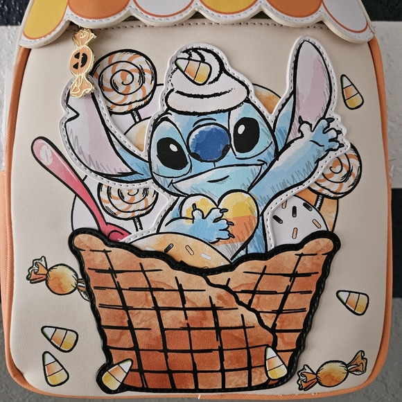 Loungefly Disney Stitch Ice Cream Backpack - Orange, Blue, White - Picture 2 of 7
